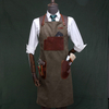 Vintage genuine leather denim apron washable wear resistant work apron