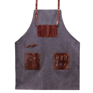 Stylish and quality factory custom genuine leather industry canvas apron with multifunction tool pockets