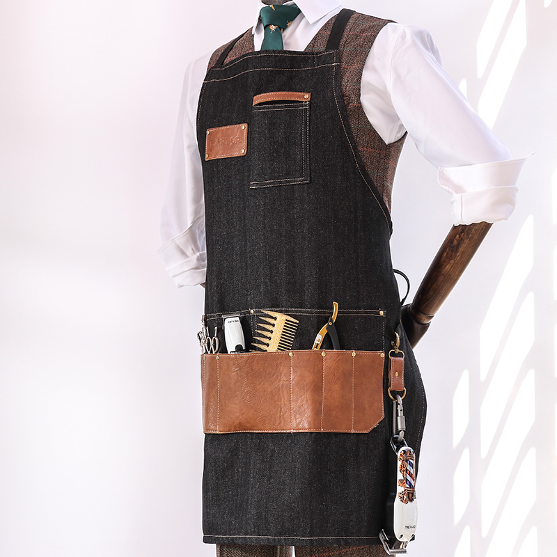 Leather denim canvas stitching material fashion wearable and durable work apron