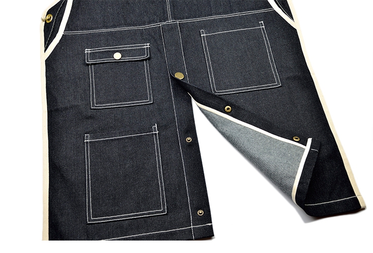 Cross strap barista work apron restaurant floral handmade denim leather apron with logo custom