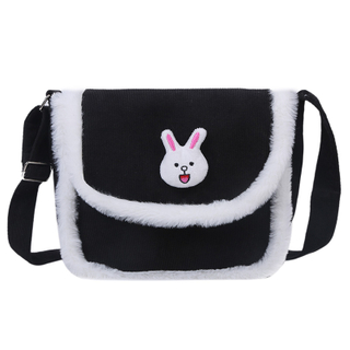 Winter warm large capacity velvet fabric ladies messenger bag cute cartoon canvas bag