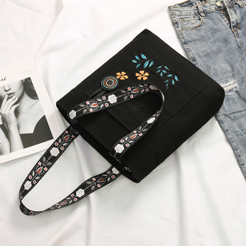 Ins canvas bag female shoulder bag Japanese Korean version of the large-capacity student class bag