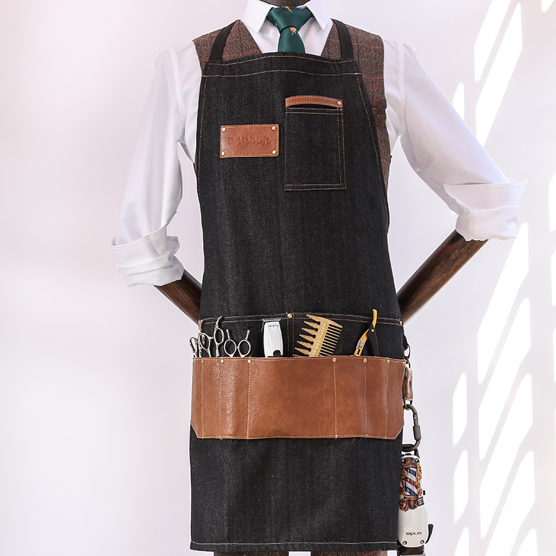 Leather denim canvas stitching material fashion wearable and durable work apron
