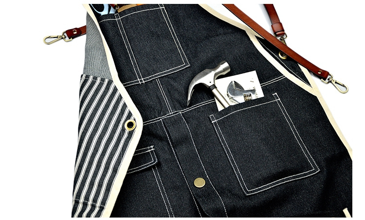 Cross strap barista work apron restaurant floral handmade denim leather apron with logo custom