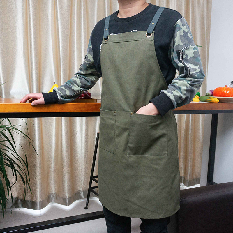 High quality factory logo printed custom 16oz wear resistant durable cotton canvas apron with cotton webbing