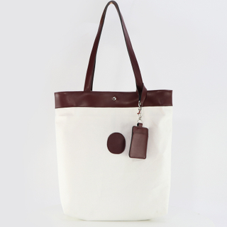 New Arrival Original Design Lady Handbag White Canvas Tote Bag with Card Case