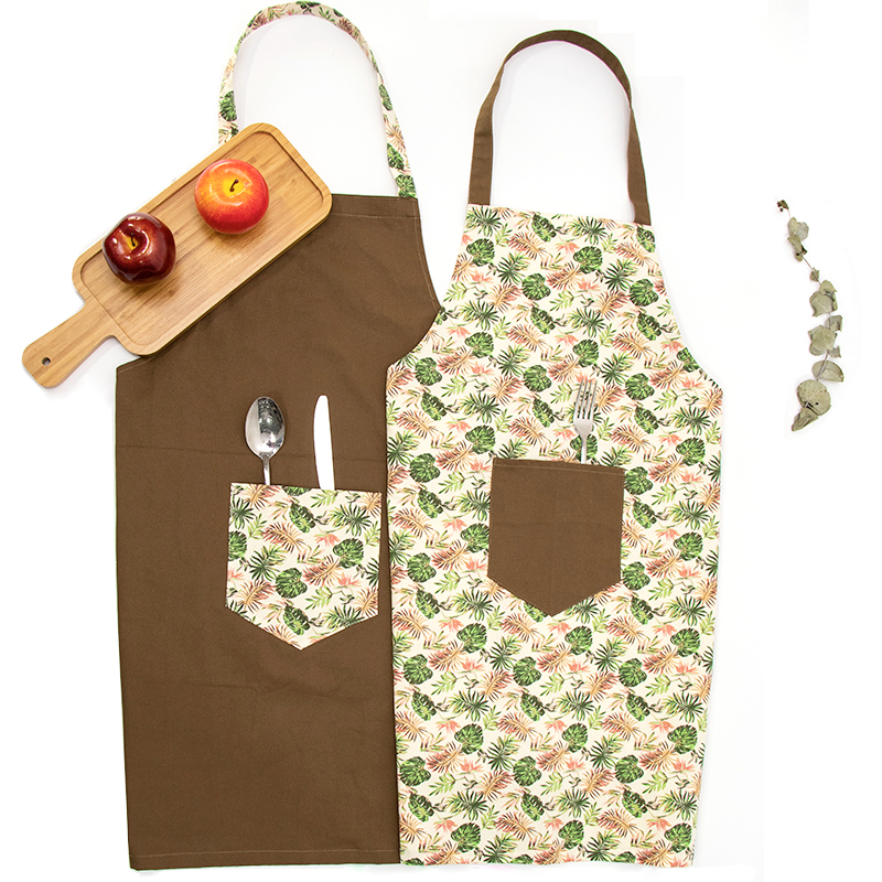 Fashion printing polyester cotton couple apron for kitchen cooking
