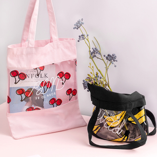 Large-capacity one-shoulder ins fashion shopping transparent bag canvas pvc stitching bag