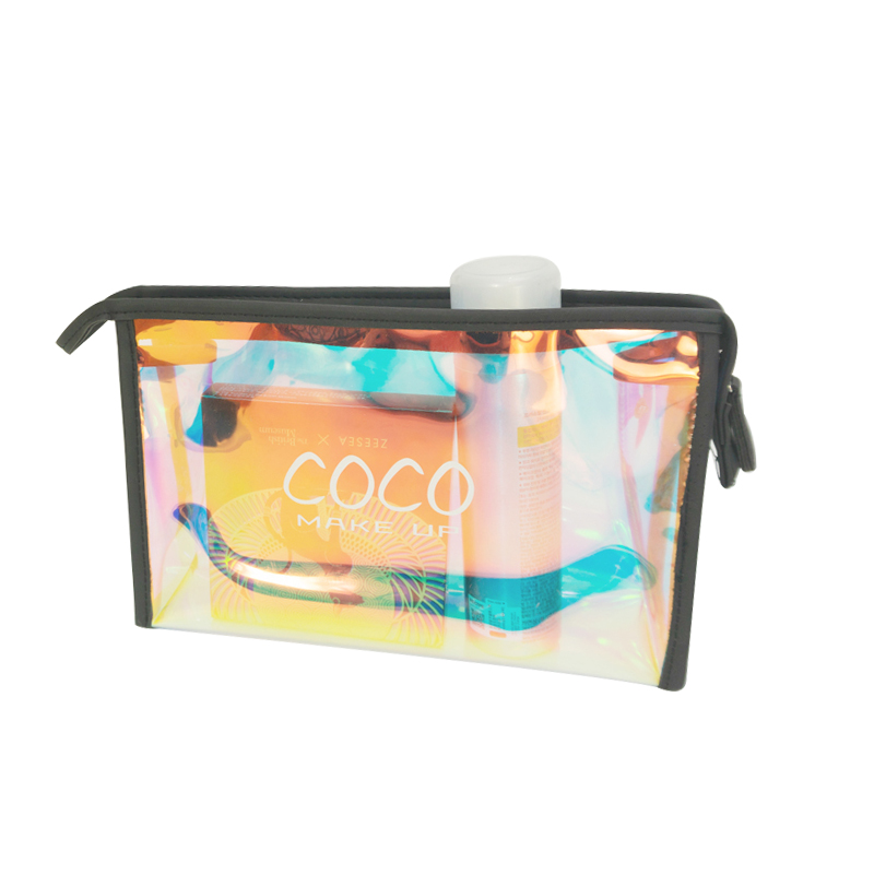 Laser printing colorful fashion waterproof women pvc cosmetic bag travel toiletries storage bag