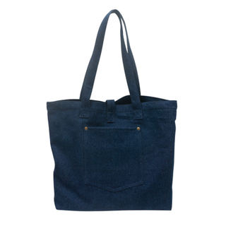 Simple fashion eco friendly breathable cotton canvas denim fabric dark blue unisex tote bag from China Supplier