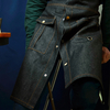 Original design leather strap denim work apron barista hairdresser bar black overalls with logo custom
