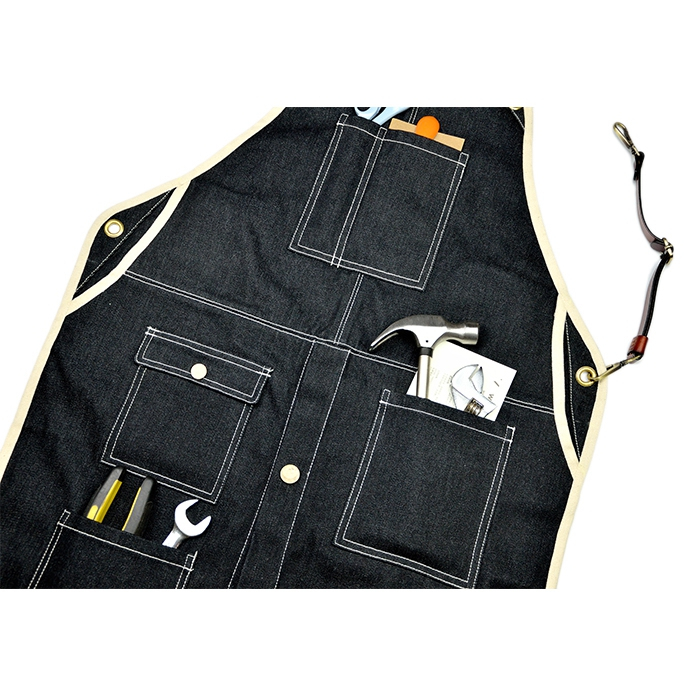 Cross strap barista work apron restaurant floral handmade denim leather apron with logo custom