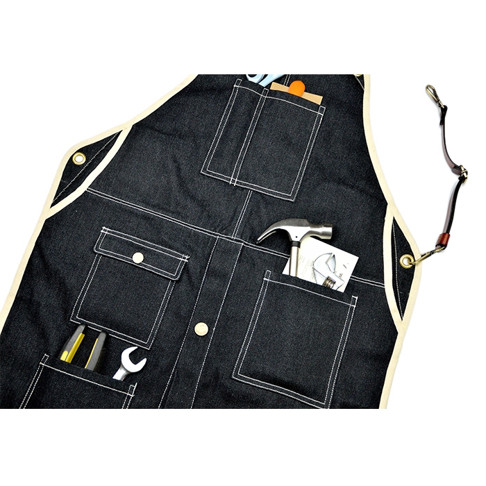 Cross strap barista work apron restaurant floral handmade denim leather apron with logo custom