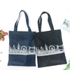 Fashion personalized silk printing simple lightweight reusable denim canvas tote shoulder bag from China Supplier