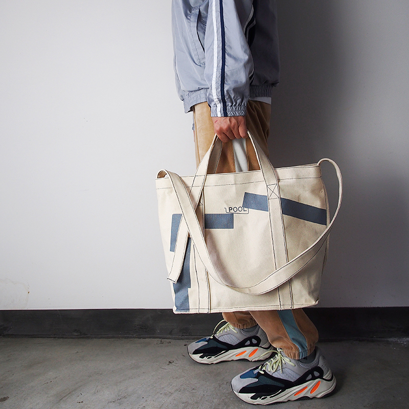 Street fashion zipper shoulder portable canvas bag industrial style tote bag crossbody travel bag