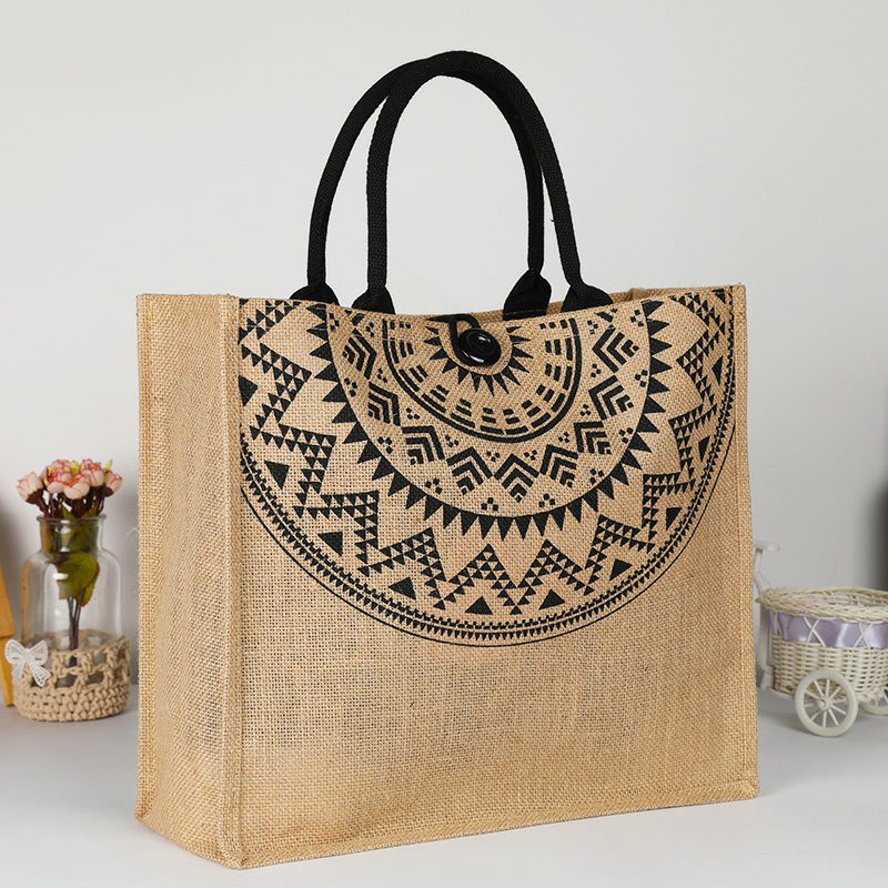 Cotton linen eco friendly custom printing logo portable jute large capacity tote bag