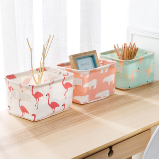 Eco Friendly Fabric Cotton Linen Cloth Kids Toy Basket Desktop Cosmetic Sundries Storage Box