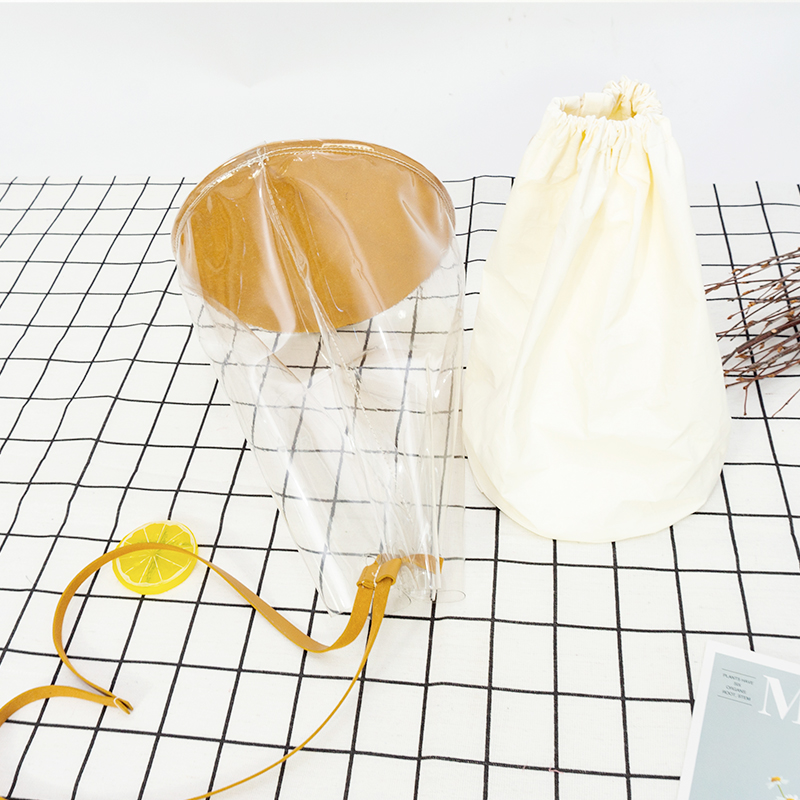 Transparent PVC material and pu leather material stitching drawstring bag fashion lightweight shoulder bag