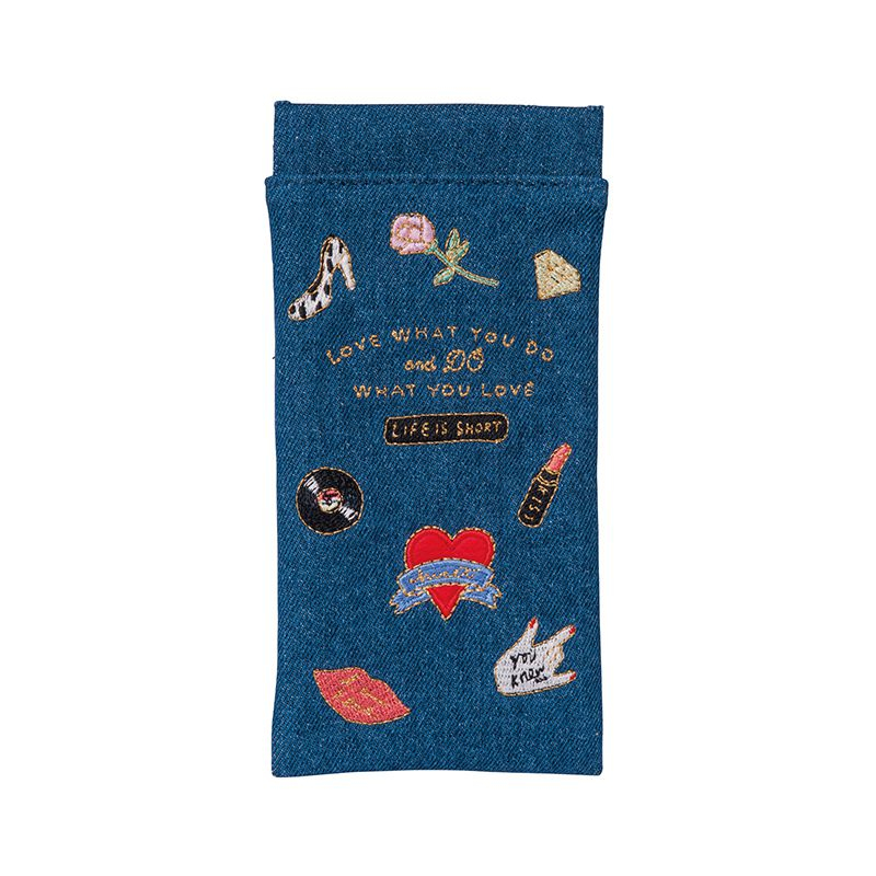 Japanese style embroidered pattern eyeglasses bag earphone digital small items multifunctional storage pouch