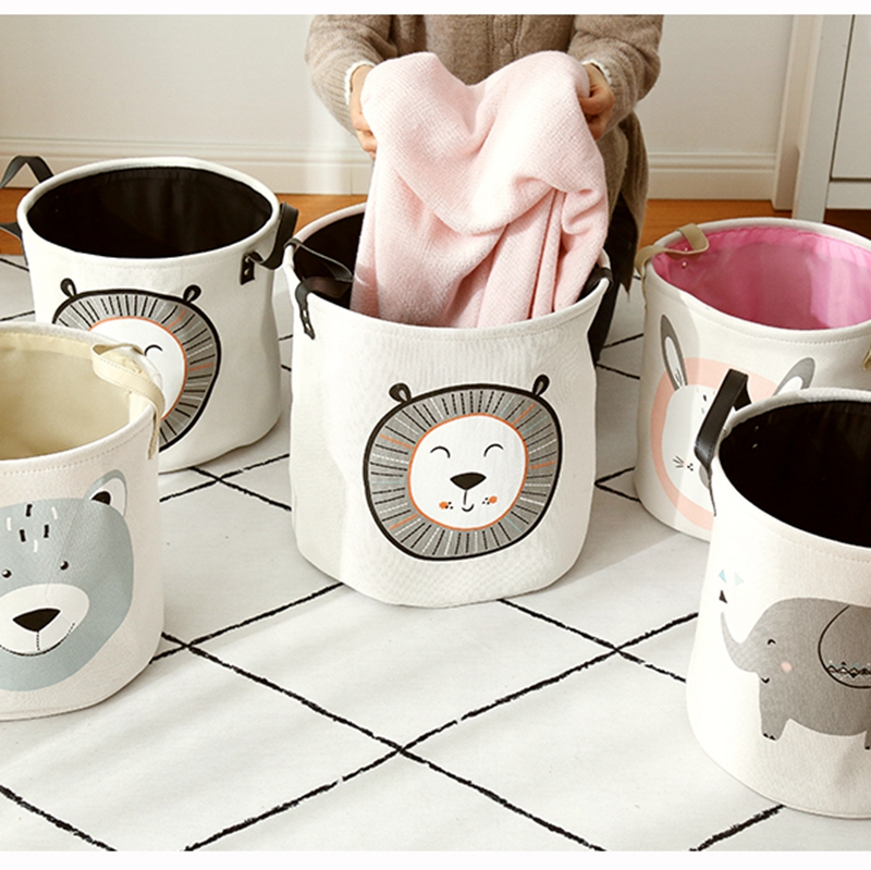 Lovely Cartoon Cotton And Linen Family USES Bath Dirty Clothes Can Fold Cloth Art To Receive Bucket