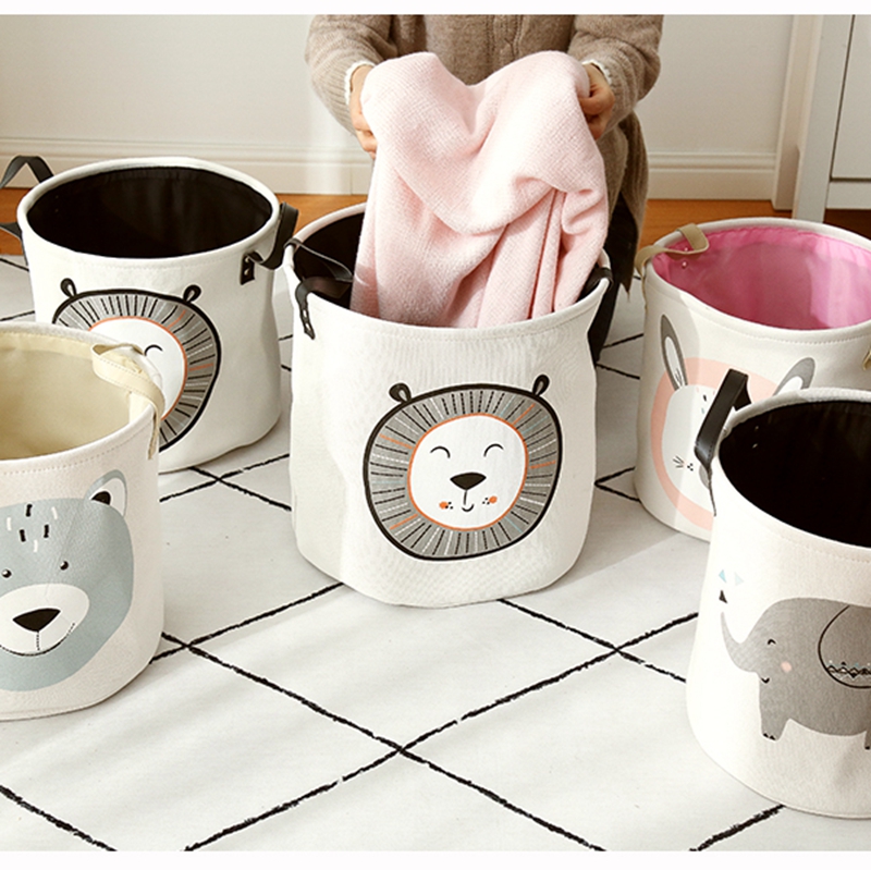 Lovely Cartoon Cotton And Linen Family USES Bath Dirty Clothes Can Fold Cloth Art To Receive Bucket