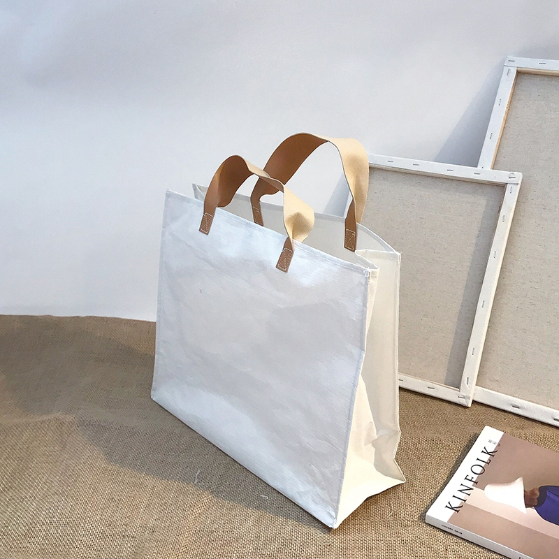 Ins new solid color woven bag large capacity waterproof and environmentally friendly shopping bag