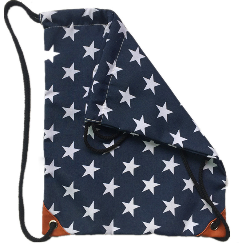 New star printing polyester cloth drawstring bag outdoor sports travel bag
