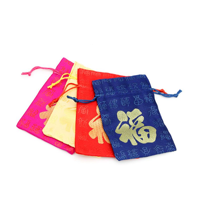 Chinese style lucky word bundle pocket jewelry New Year red envelope gift bag lucky bag satin pouch