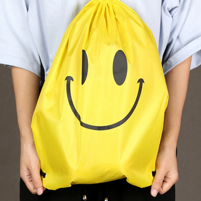 Custom smile waterproof sports storage bag polyester drawstring backpack