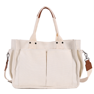Ins large capacity casual canvas bag multi-pocket practical shoulder bag