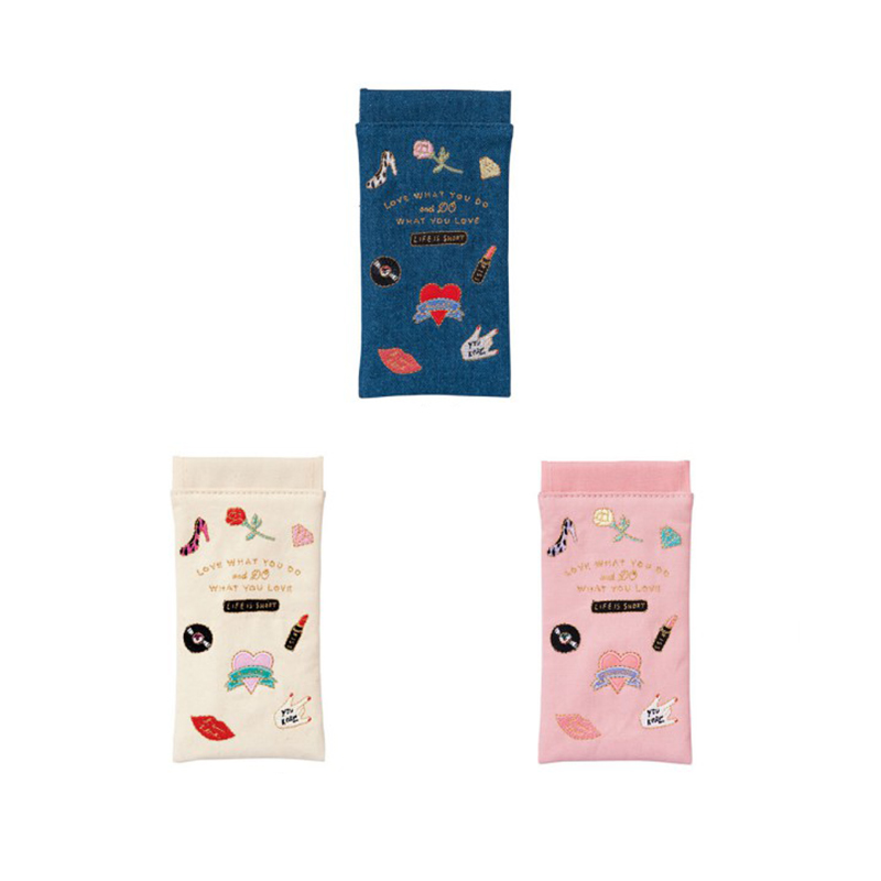 Japanese style embroidered pattern eyeglasses bag earphone digital small items multifunctional storage pouch