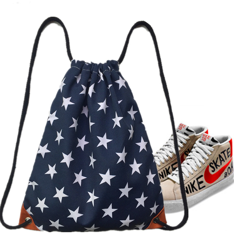 New star printing polyester cloth drawstring bag outdoor sports travel bag