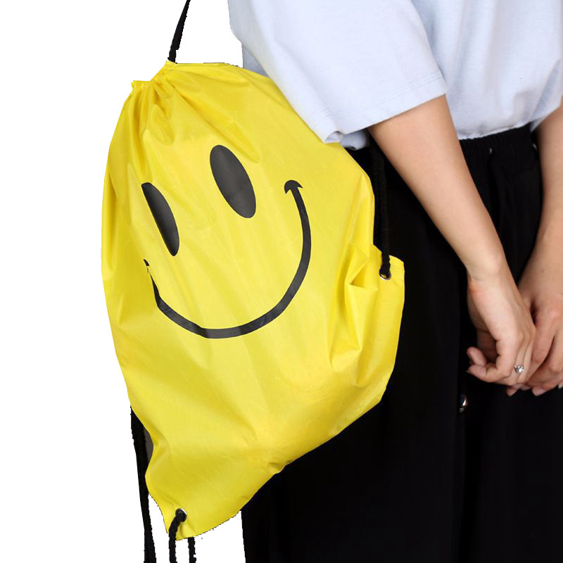 Custom smile waterproof sports storage bag polyester drawstring backpack