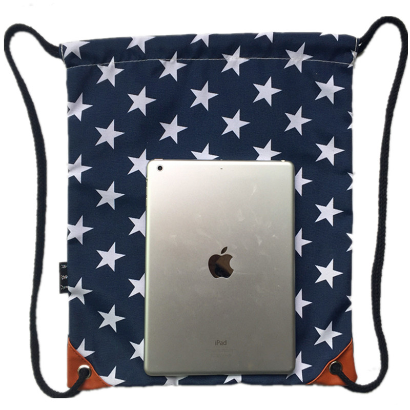 New star printing polyester cloth drawstring bag outdoor sports travel bag