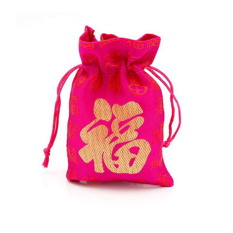 Chinese style lucky word bundle pocket jewelry New Year red envelope gift bag lucky bag satin pouch