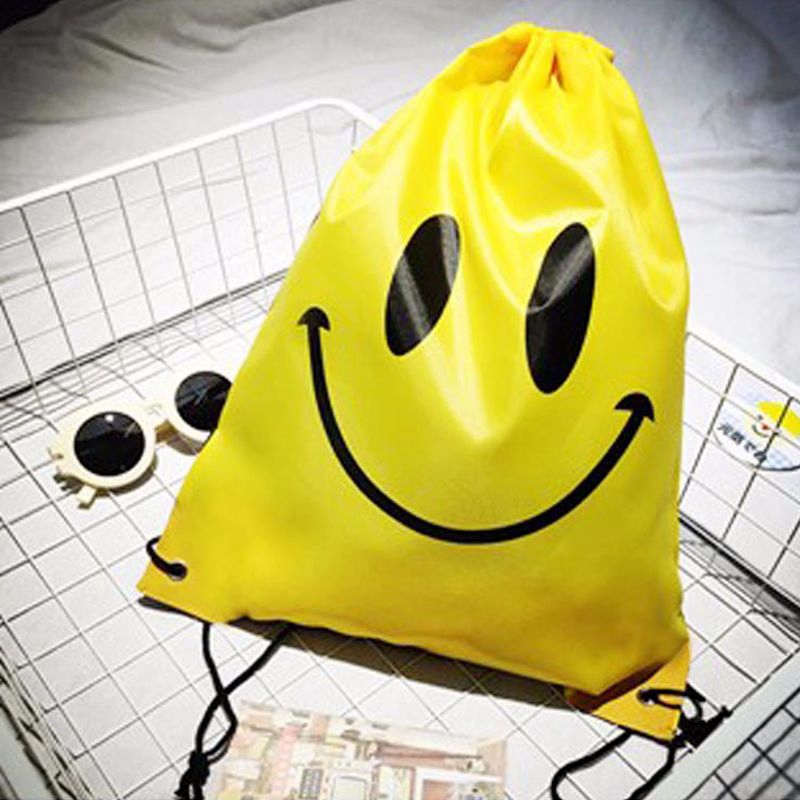 Custom smile waterproof sports storage bag polyester drawstring backpack