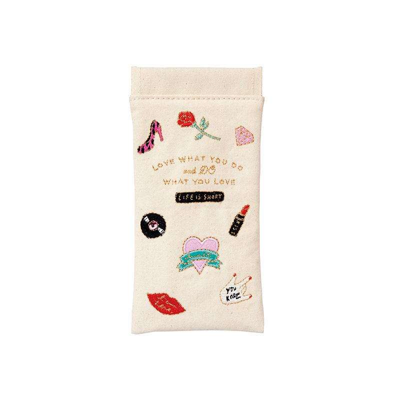 Japanese style embroidered pattern eyeglasses bag earphone digital small items multifunctional storage pouch