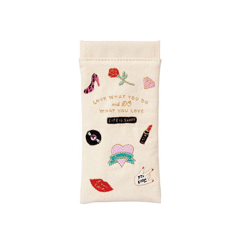 Japanese style embroidered pattern eyeglasses bag earphone digital small items multifunctional storage pouch